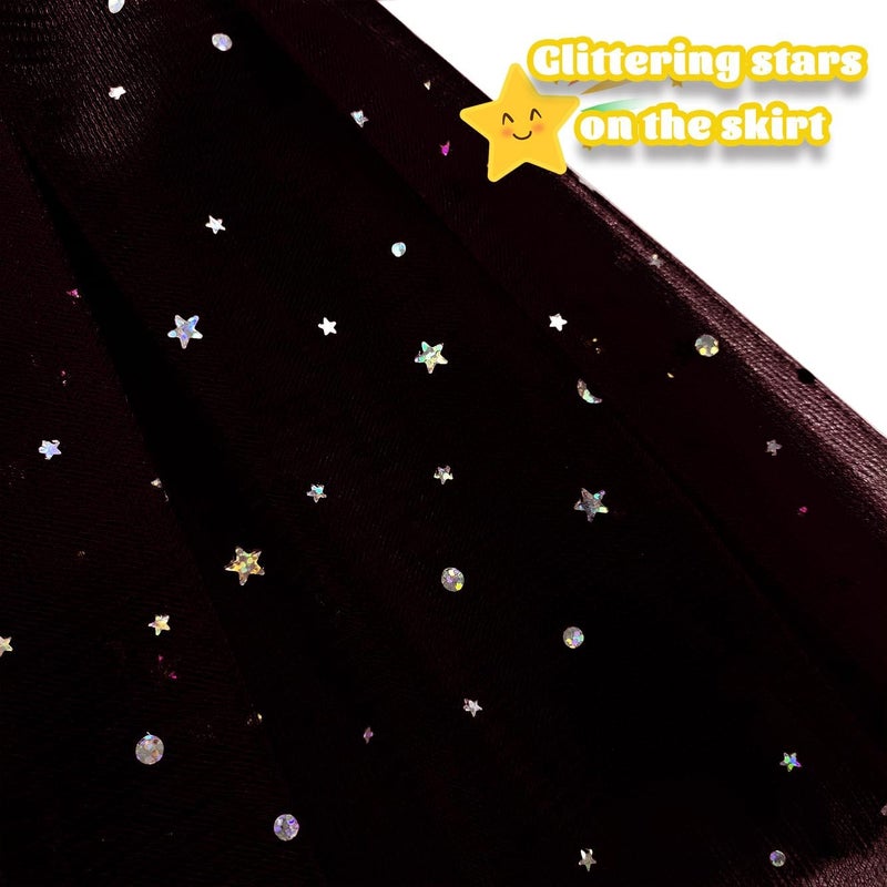 WINROLA Little Girls Stars Sequins Tutu Skirt Princess Ballet Dance Dress for 0-6 Y Sparkle Elastic 3 Layered Tulle Tutu Skirt - Image 2